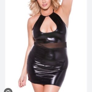 Black Wet Look Halter Dress